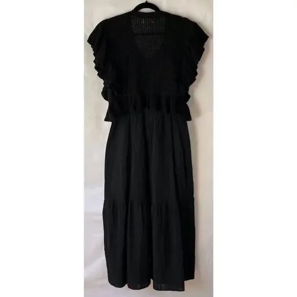 Elan The Aurora Dress Black Midi Dress w/Black over sweater vest Size S - Picture 14 of 16